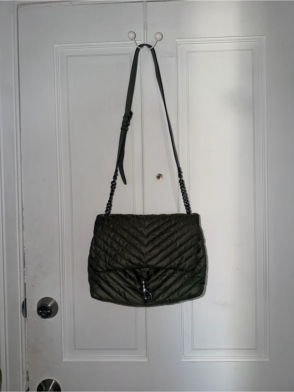 Rebecca Minkoff Edie Quilted Nylon Shoulder Bag in Olive Green